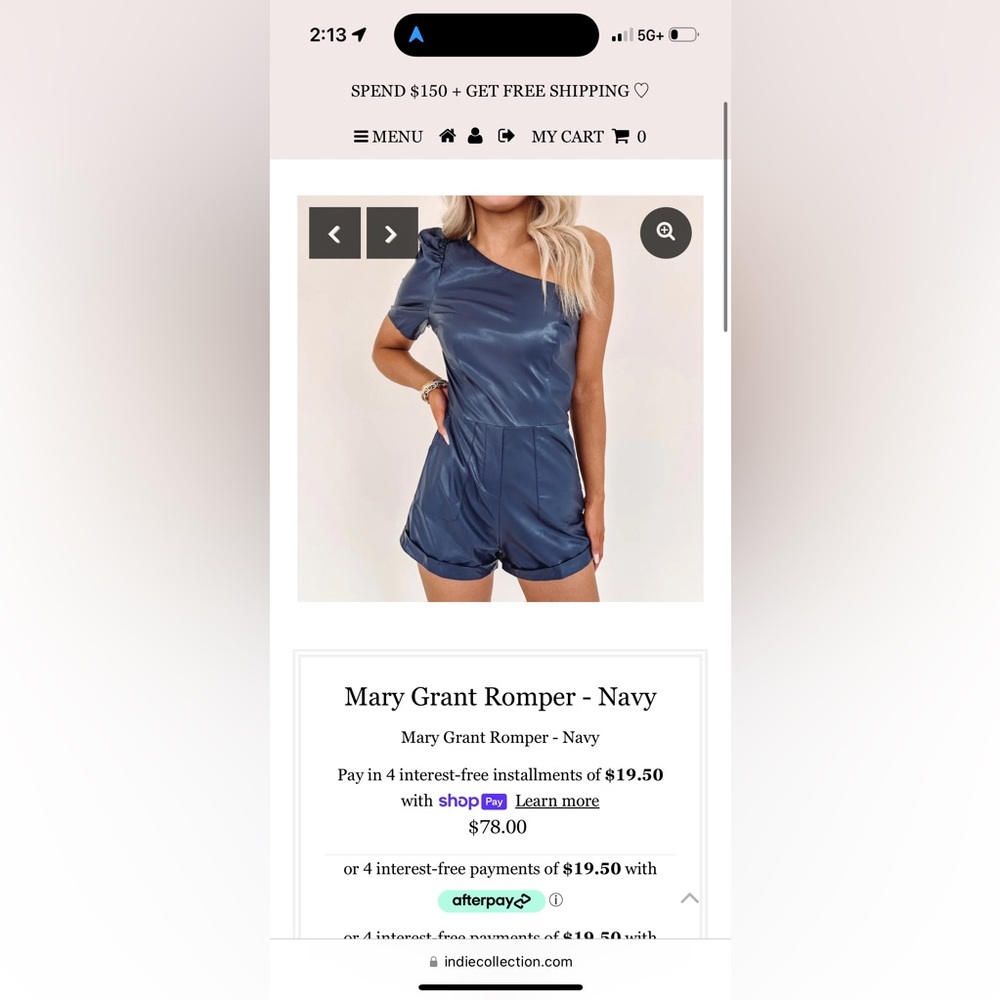 Indie Collection Navy One Shoulder Romper